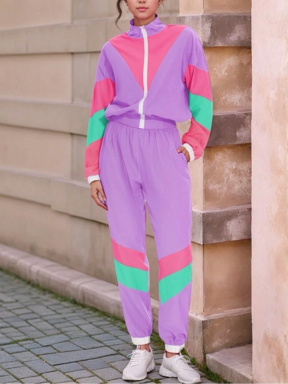 Lavender Colorblock Women's Track Pants & Jacket Set